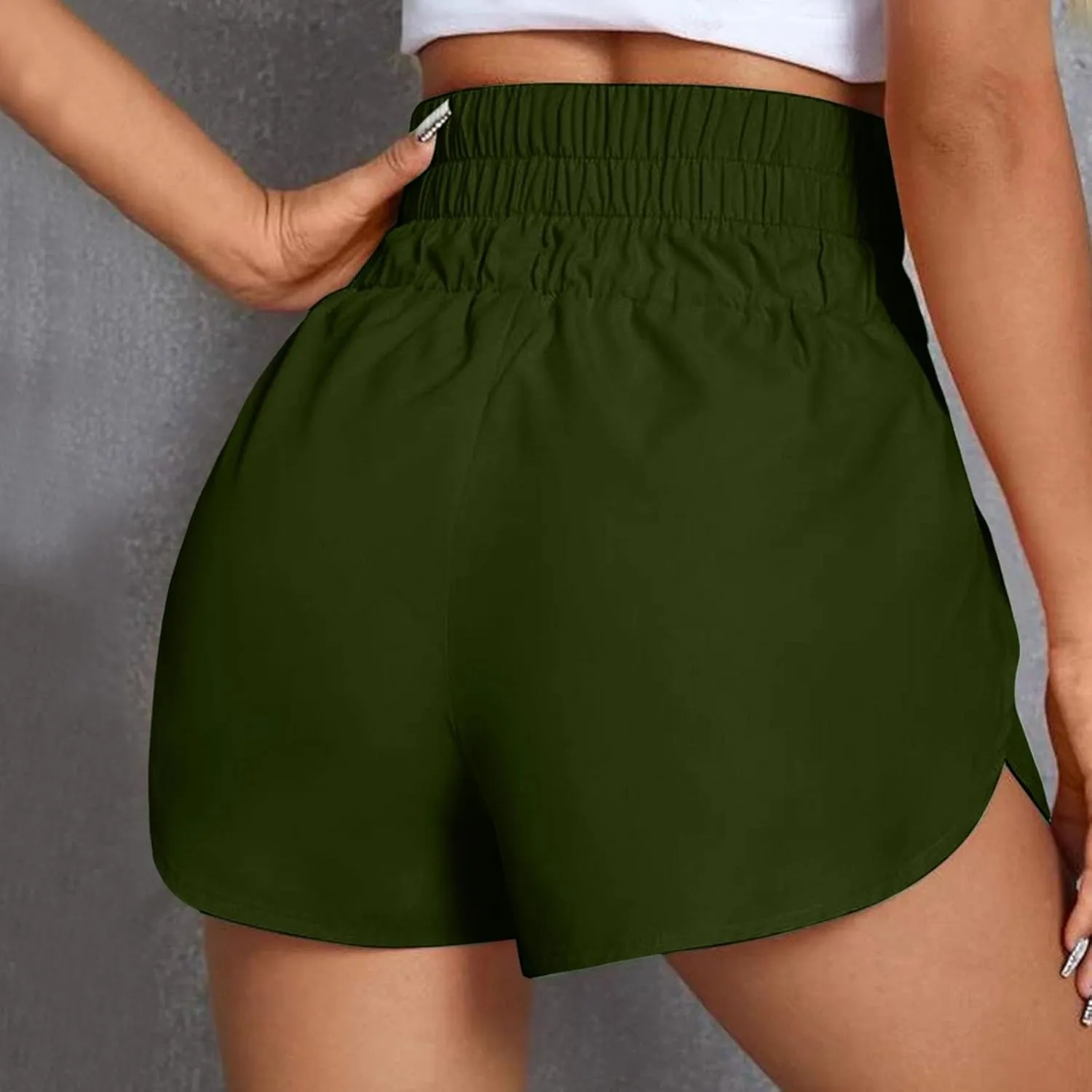 High Waisted Dolphin Athletic Running Shorts for Women Side Split Shorts Pocket Sporty Quick Dry Athletic Shorts