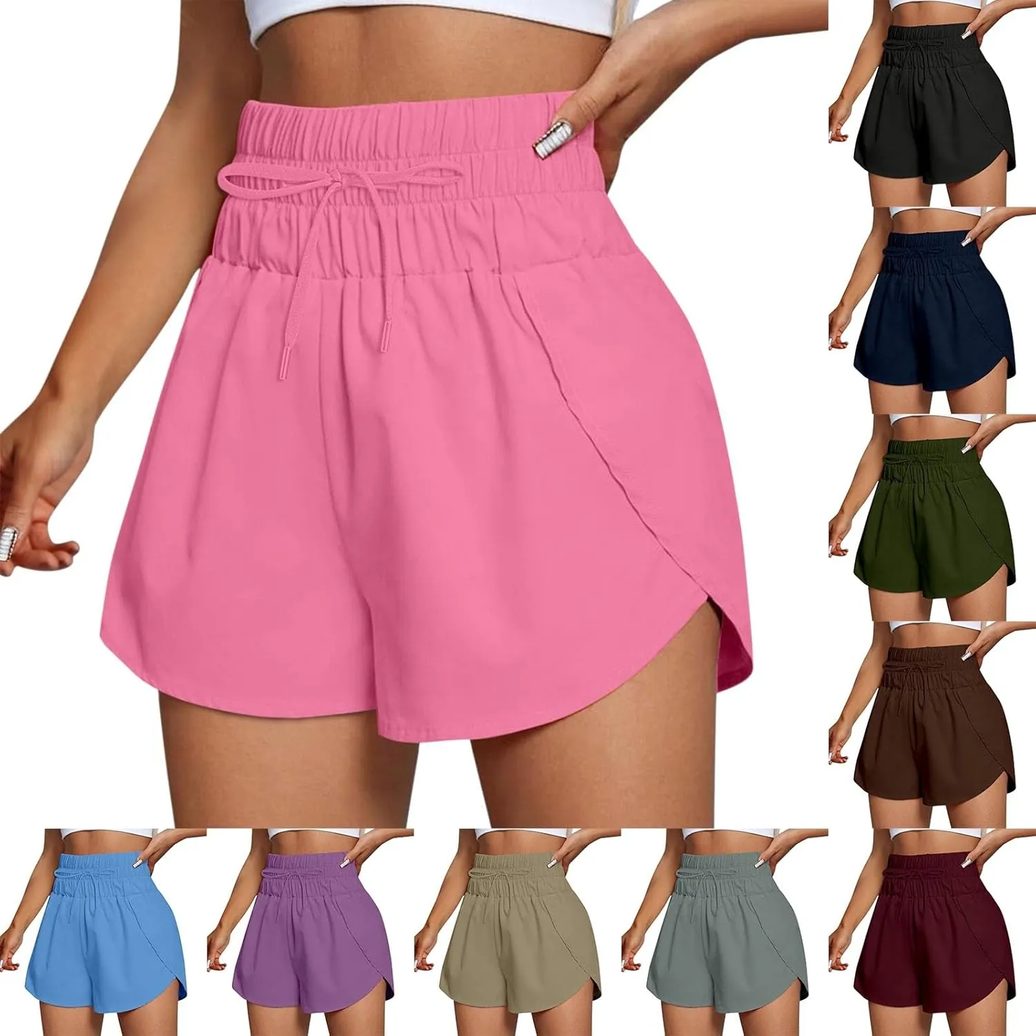 High Waisted Dolphin Athletic Running Shorts for Women Side Split Shorts Pocket Sporty Quick Dry Athletic Shorts