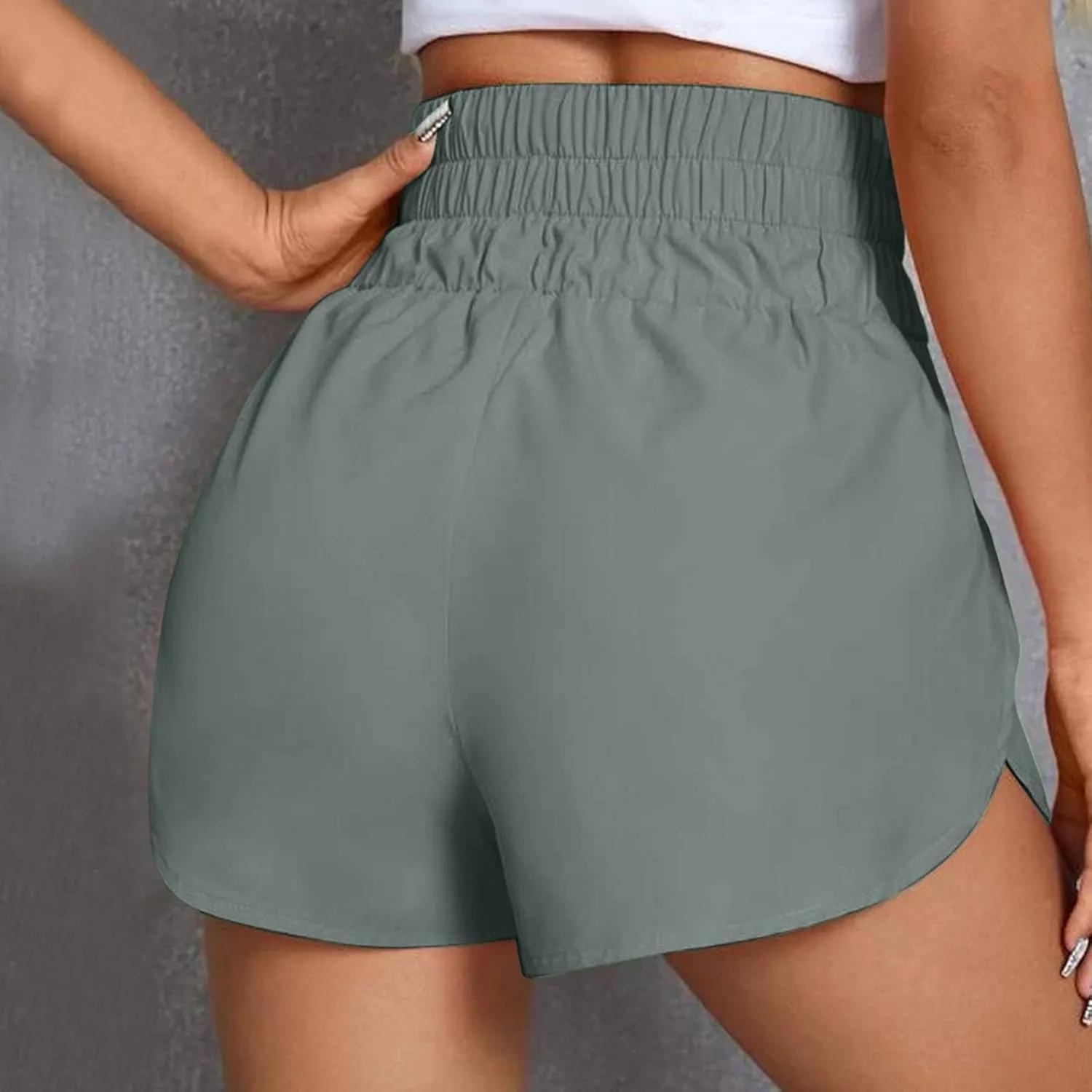 High Waisted Dolphin Athletic Running Shorts for Women Side Split Sporty Quick Dry Athletic Shorts with Pockets