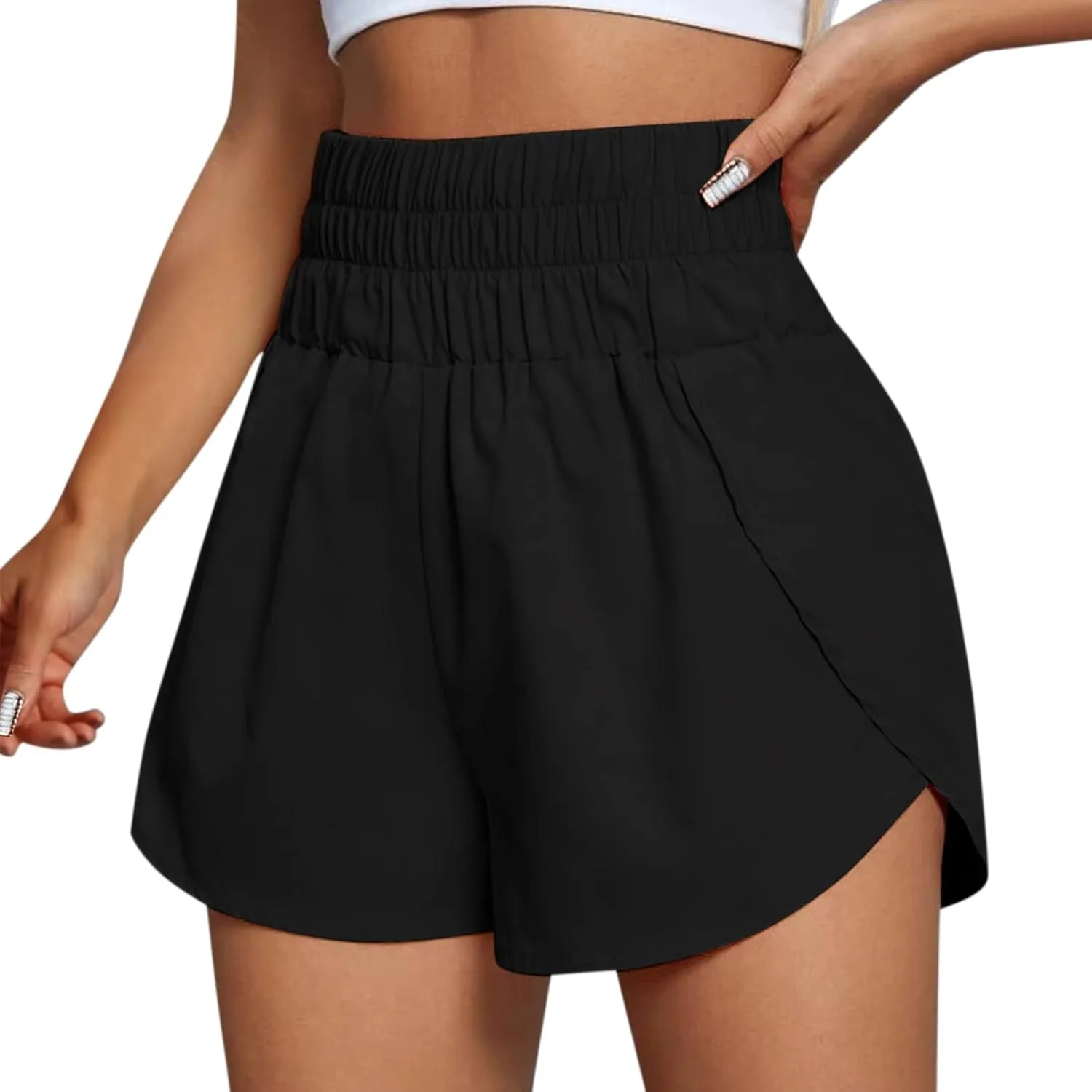 High Waisted Dolphin Athletic Running Shorts for Women Side Split Sporty Quick Dry Athletic Shorts with Pockets