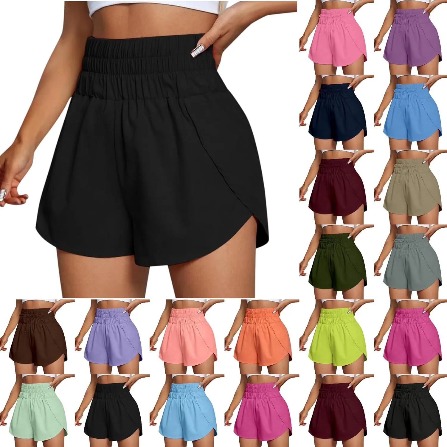 High Waisted Dolphin Athletic Running Shorts for Women Side Split Sporty Quick Dry Athletic Shorts with Pockets