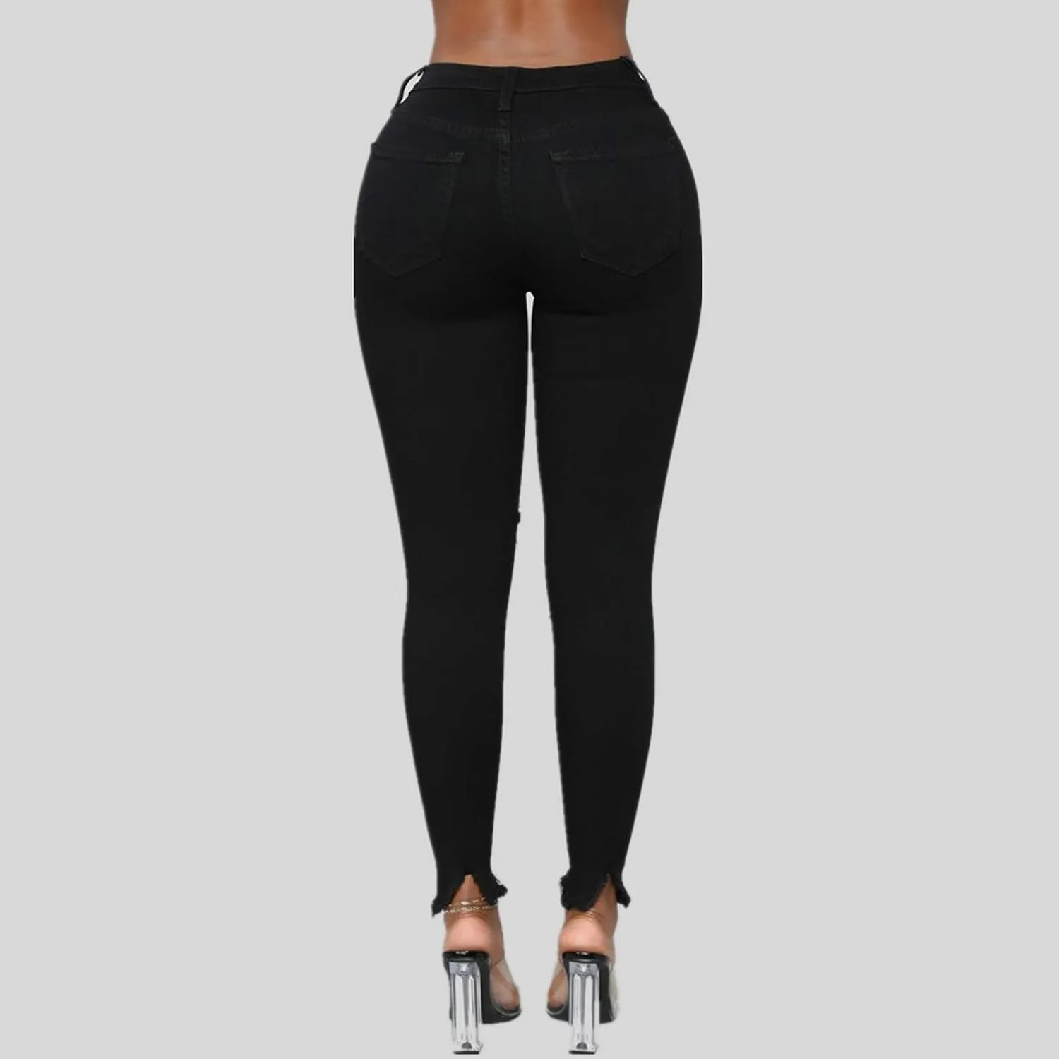 High Waisted-Rise Colored Stretch Skinny Destroyed Ripped Distressed Jeans for Women Skinny Legs Stretch Denim Pants