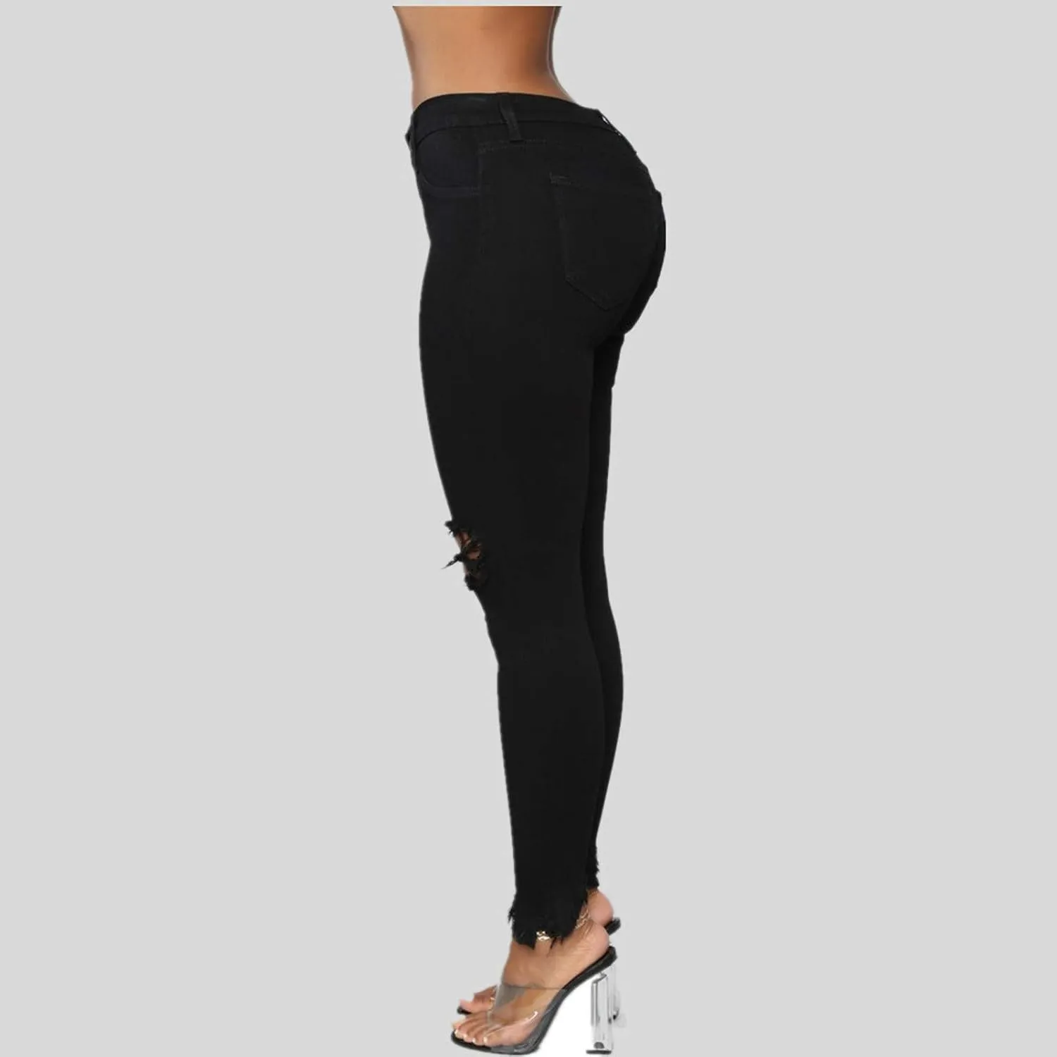 High Waisted-Rise Colored Stretch Skinny Destroyed Ripped Distressed Jeans for Women Skinny Legs Stretch Denim Pants