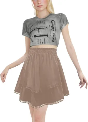 High Waisted Skirt for Women Hollow Out Pleated Ruffles A-Line Knee Length Flowy Casual Midi Skirts Summer Streetwear