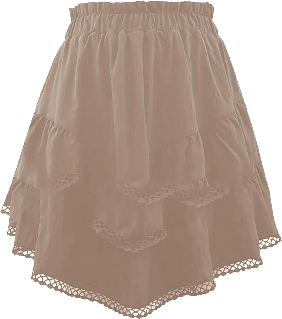 High Waisted Skirt for Women Hollow Out Pleated Ruffles A-Line Knee Length Flowy Casual Midi Skirts Summer Streetwear