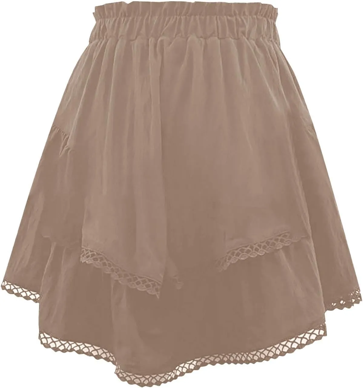 High Waisted Skirt for Women Hollow Out Pleated Ruffles A-Line Knee Length Flowy Casual Midi Skirts Summer Streetwear