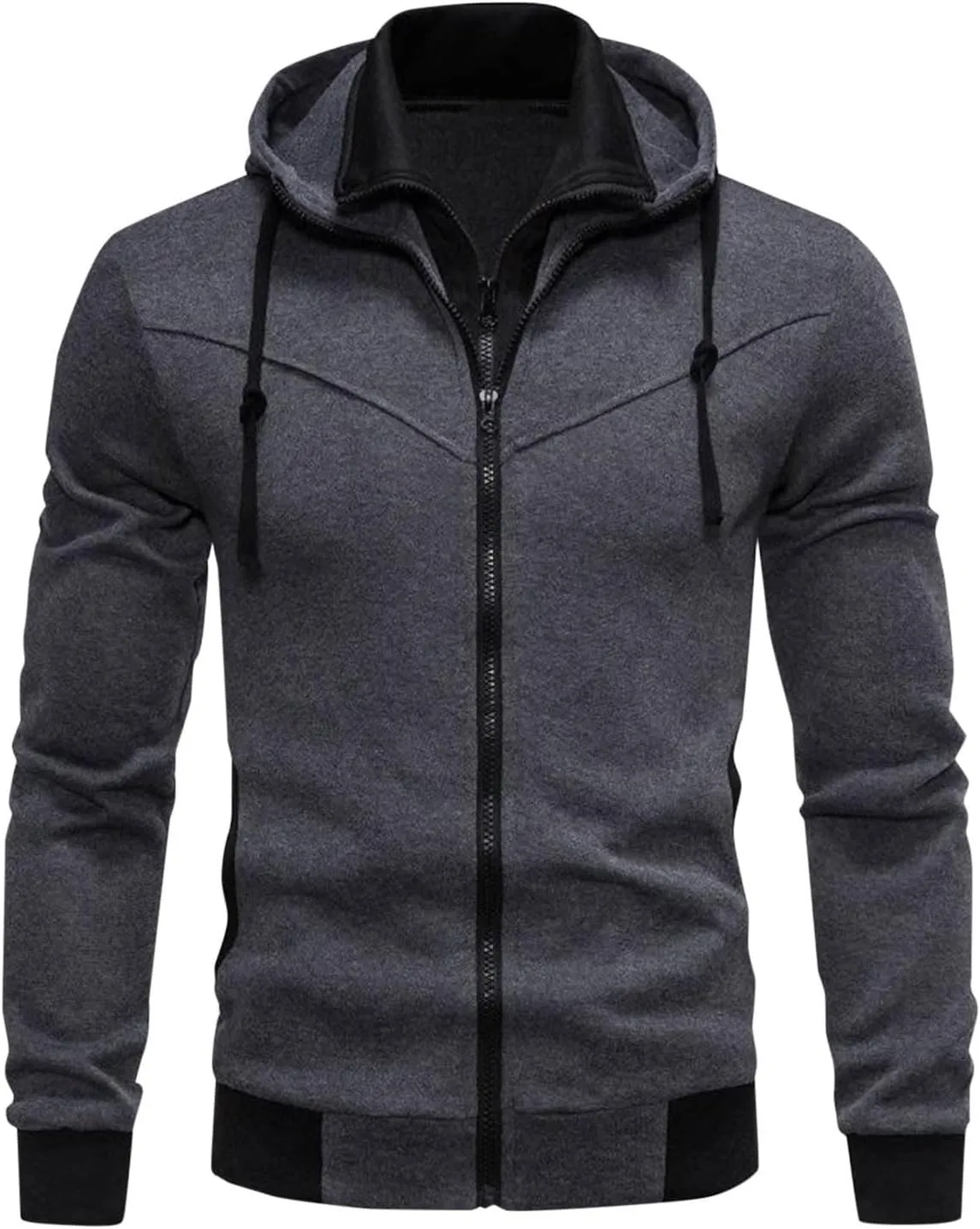 Hoodies For Men Casual Long Sleeve Zip Jacket Trendy Solid Color Coat Lightweight Drawstring Sport Outwear With Pocket