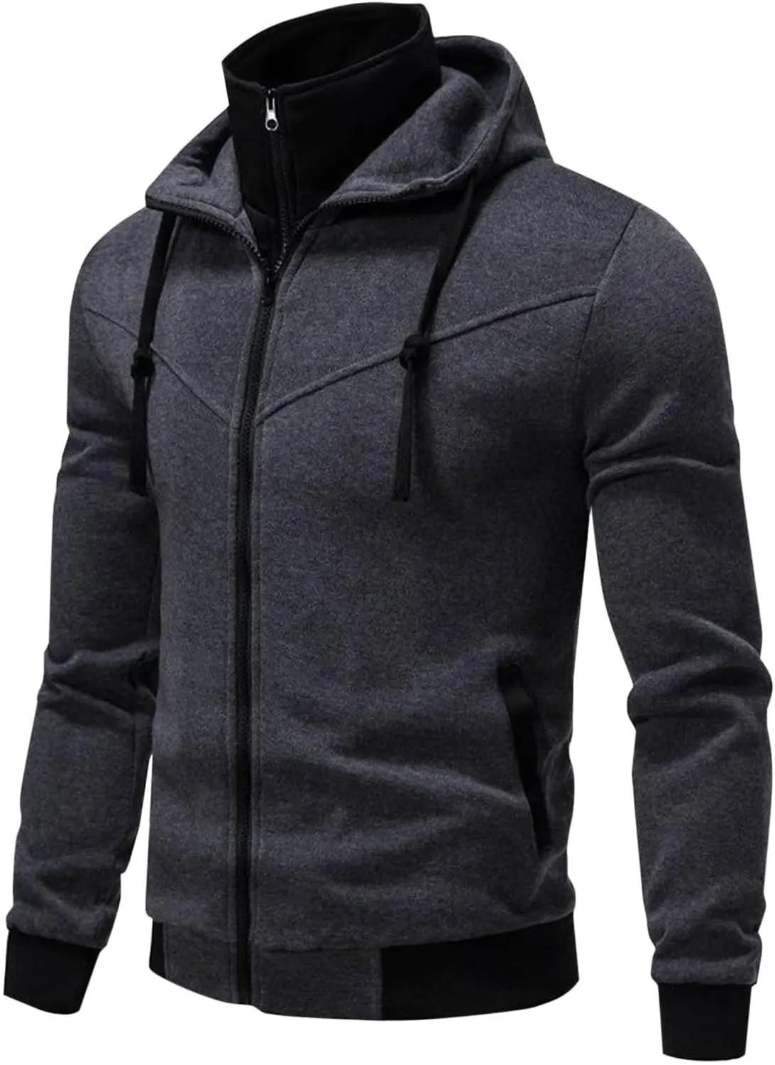 Hoodies For Men Casual Long Sleeve Zip Jacket Trendy Solid Color Coat Lightweight Drawstring Sport Outwear With Pocket