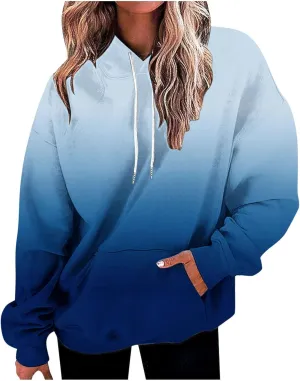 Hoodies For Women Long Sleeve Oversized Sweatshirts Trendy Gradient Graphic Print Sweatshirt with Pocket