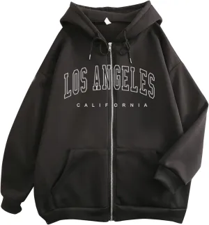 Hoodies for Women Pullover Losangeles Letter Print Hooded Sweatshirt with Pocket Long Sleeve Causal Fleece Tee Aesthetic Fall