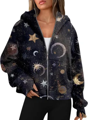 Hoodies Women Long Sleeve Zipper Hoodies Y2K Thumb Hole Tie Dye Fall Sweatshirts Jacket Tunic Pullover With Pocket