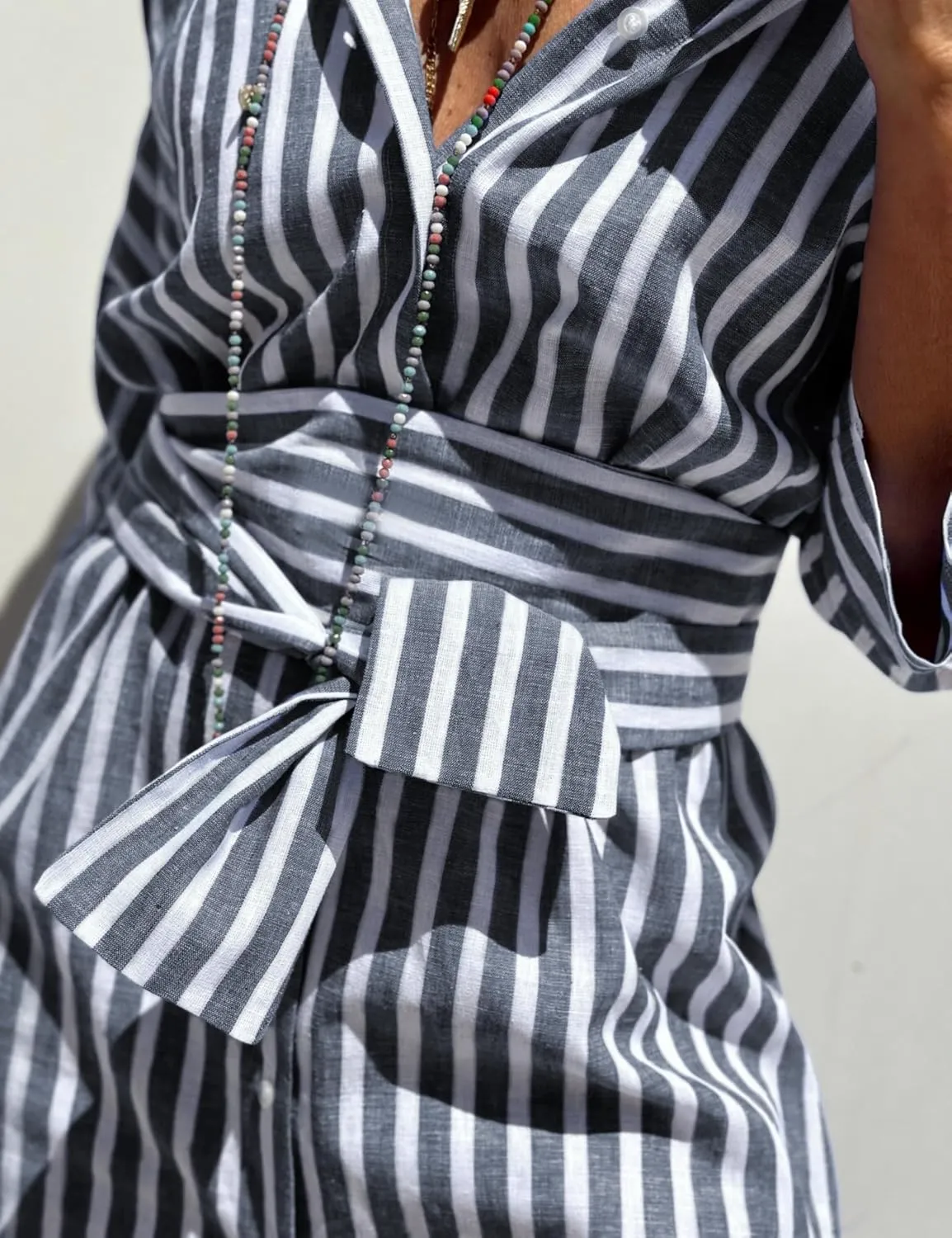 Hooever Shirt Dresses for Women Casual Long Sleeve Button Down Loose Striped Cotton Maxi Shirt Dress