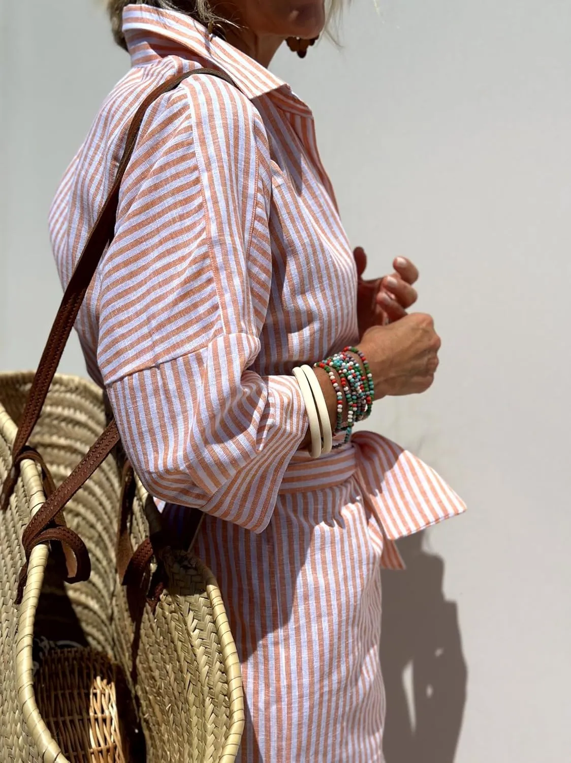 Hooever Shirt Dresses for Women Casual Long Sleeve Button Down Loose Striped Cotton Maxi Shirt Dress