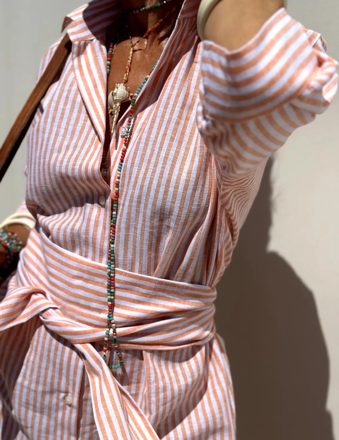 Hooever Shirt Dresses for Women Casual Long Sleeve Button Down Loose Striped Cotton Maxi Shirt Dress