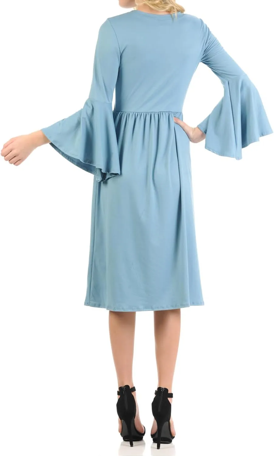 iconic luxe Women's Fit and Flare Dress with Dramatic Bell Sleeve