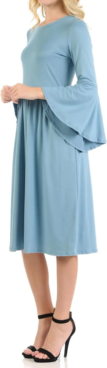 iconic luxe Women's Fit and Flare Dress with Dramatic Bell Sleeve