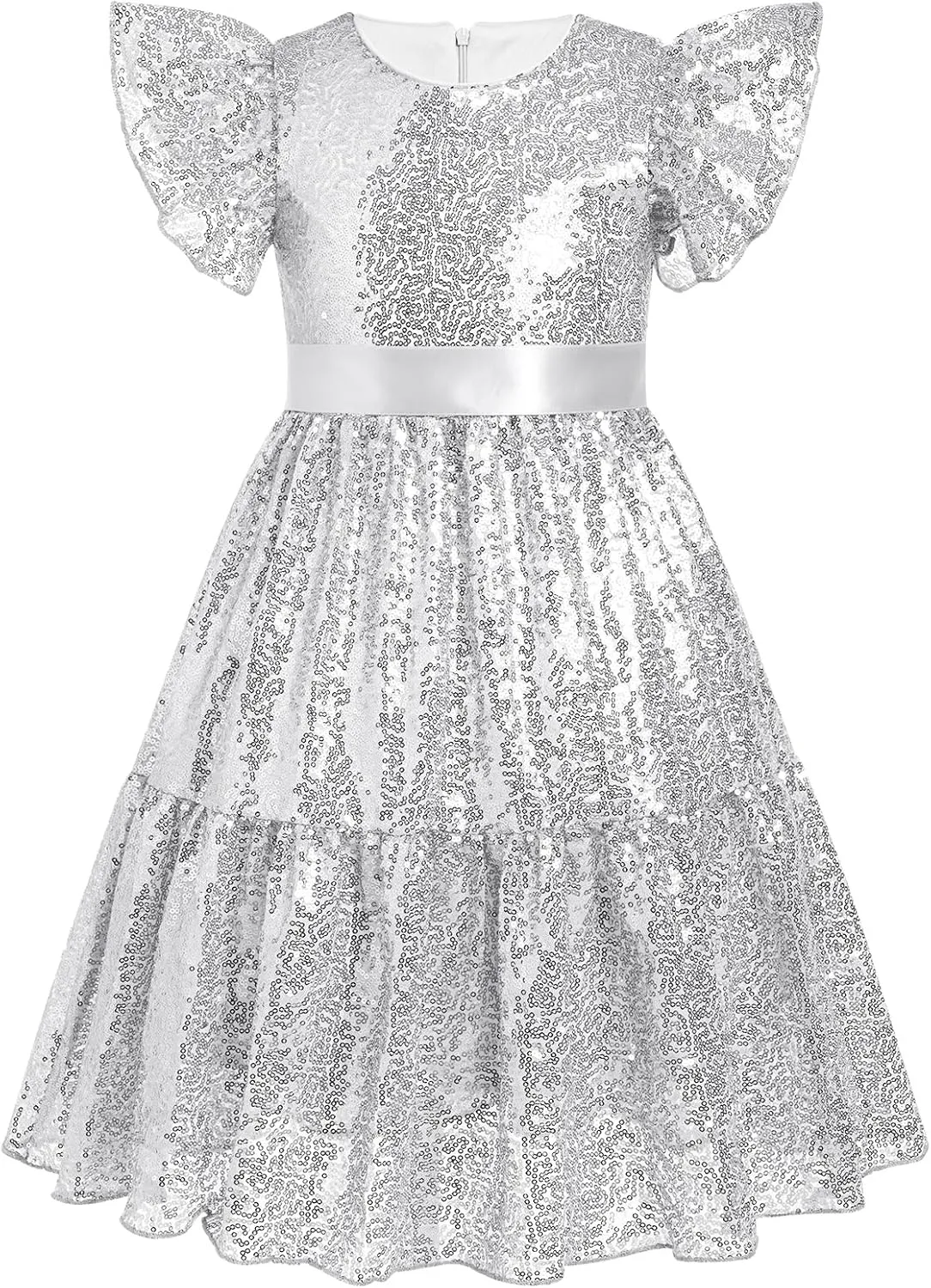 IDOPIP Flower Girl Sequin Ruffle Tutu Dress for Kids Wedding Pageant Party Formal Gown Princess Birthday Communion Dresses