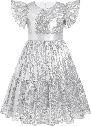 IDOPIP Flower Girl Sequin Ruffle Tutu Dress for Kids Wedding Pageant Party Formal Gown Princess Birthday Communion Dresses