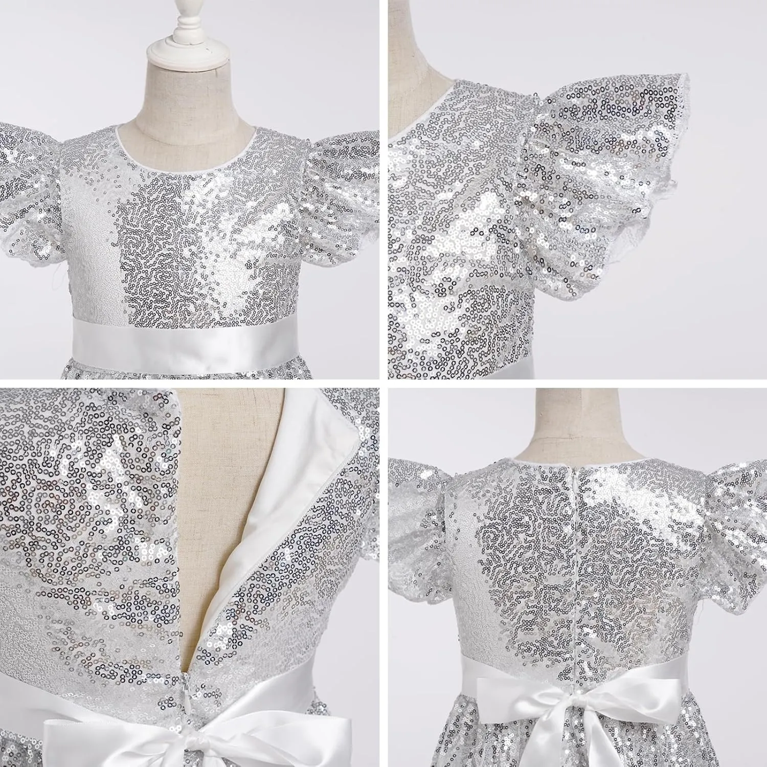 IDOPIP Flower Girl Sequin Ruffle Tutu Dress for Kids Wedding Pageant Party Formal Gown Princess Birthday Communion Dresses