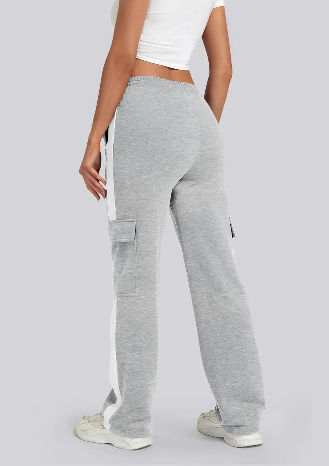 IVIR Womens Sweatpants Cargo Pants Baggy Wide Leg High Waist Fleece Lounge Pants with Pockets