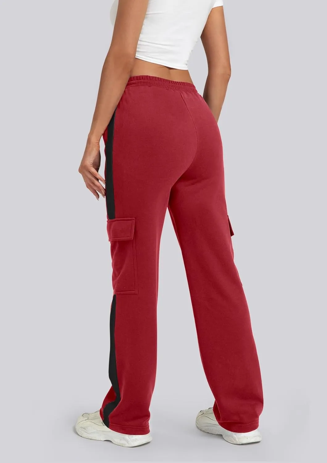 IVIR Womens Sweatpants Cargo Pants Baggy Wide Leg High Waist Fleece Lounge Pants with Pockets