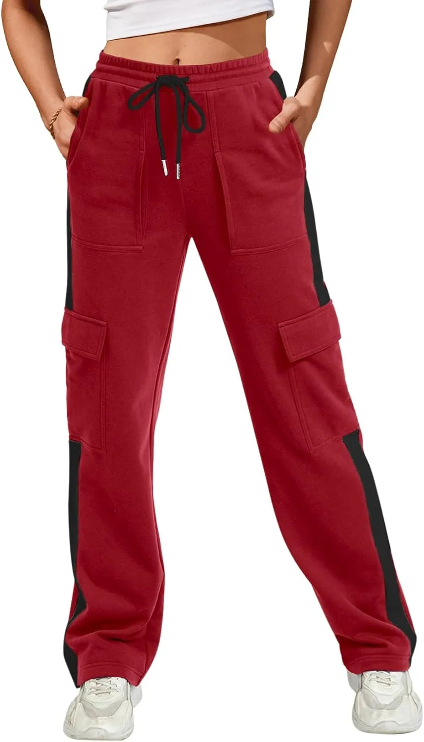 IVIR Womens Sweatpants Cargo Pants Baggy Wide Leg High Waist Fleece Lounge Pants with Pockets