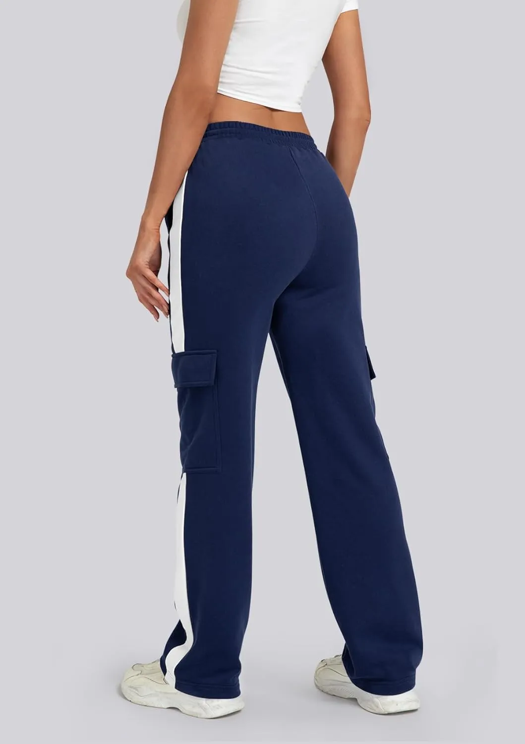 IVIR Womens Sweatpants Cargo Pants Baggy Wide Leg High Waist Fleece Lounge Pants with Pockets