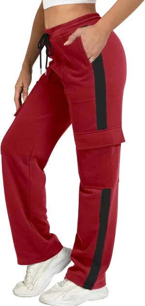 IVIR Womens Sweatpants Cargo Pants Baggy Wide Leg High Waist Fleece Lounge Pants with Pockets