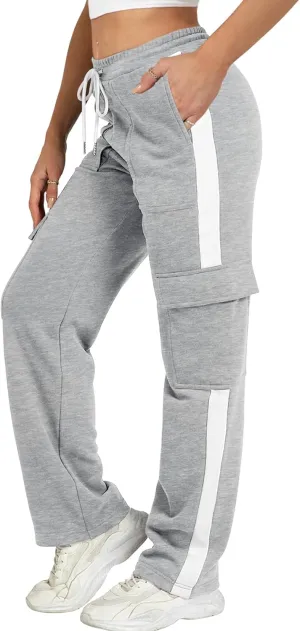 IVIR Womens Sweatpants Cargo Pants Baggy Wide Leg High Waist Fleece Lounge Pants with Pockets