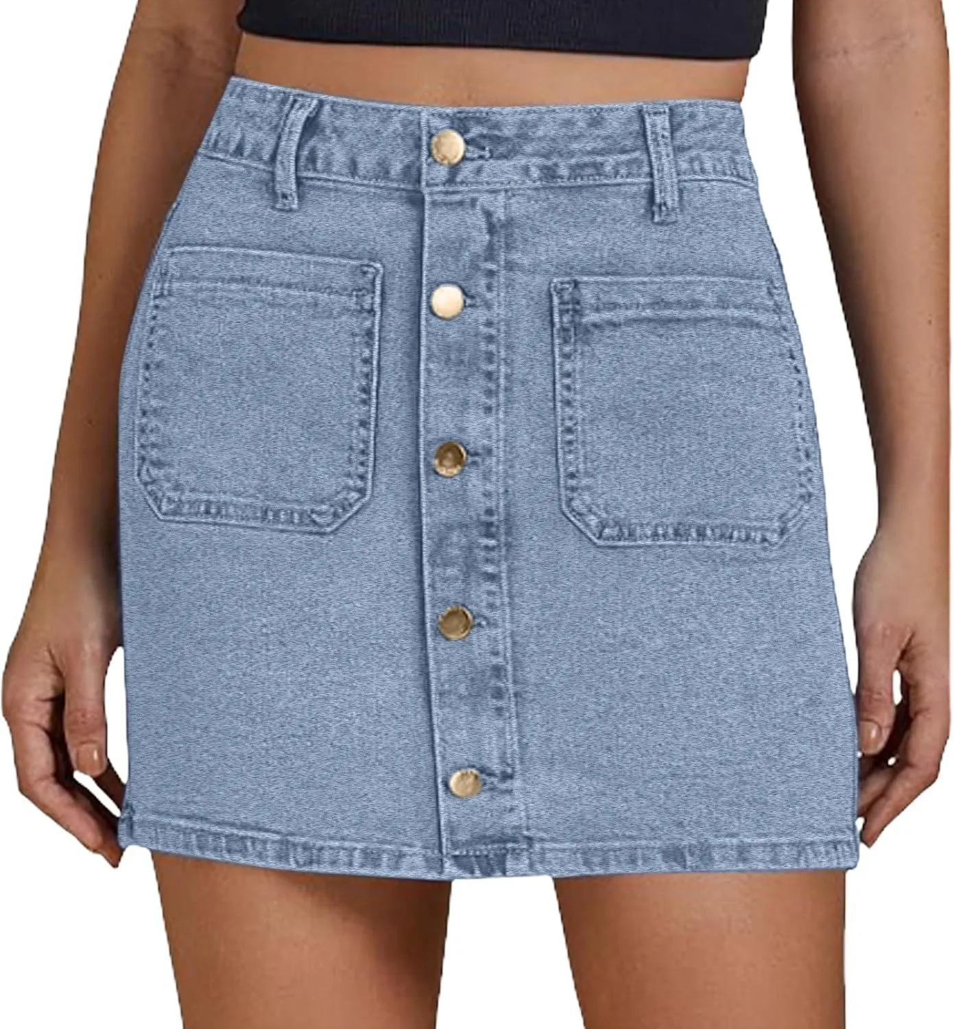 Jean Skirts for Women Denim High Waisted Trendy Stretchy Button Front Short Pencil Skirt with Patch Summer Fashion