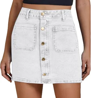 Jean Skirts for Women Denim High Waisted Trendy Stretchy Button Front Short Pencil Skirt with Patch Summer Fashion