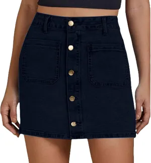 Jean Skirts for Women Denim High Waisted Trendy Stretchy Button Front Short Pencil Skirt with Patch Summer Fashion