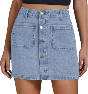 Jean Skirts for Women Denim High Waisted Trendy Stretchy Button Front Short Pencil Skirt with Patch Summer Fashion