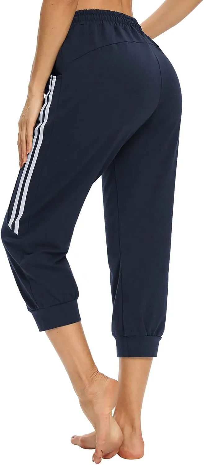 KaiDi Women's Capri Sweatpants - Casual Capri Pants with Pockets, Drawstring Workout Sweatpants for Yoga
