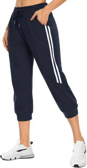 KaiDi Women's Capri Sweatpants - Casual Capri Pants with Pockets, Drawstring Workout Sweatpants for Yoga