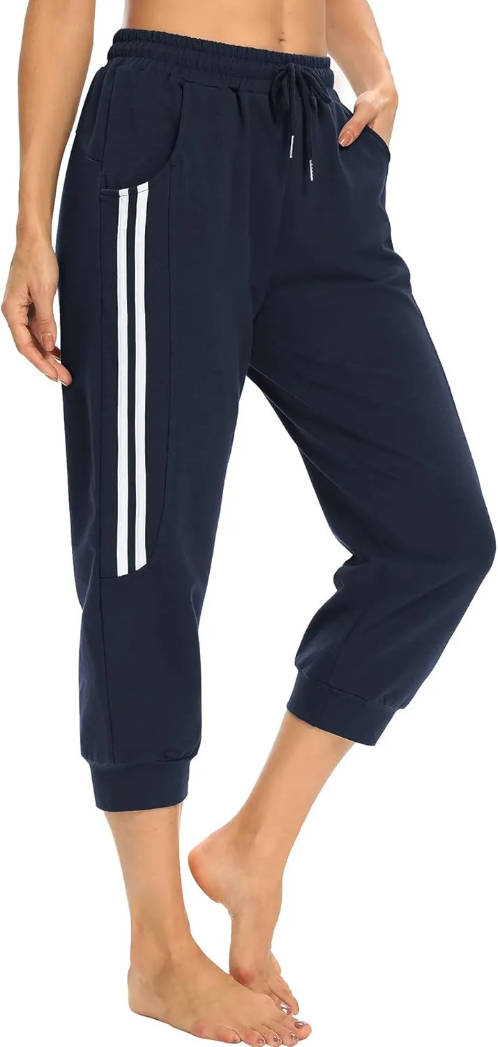 KaiDi Women's Capri Sweatpants - Casual Capri Pants with Pockets, Drawstring Workout Sweatpants for Yoga