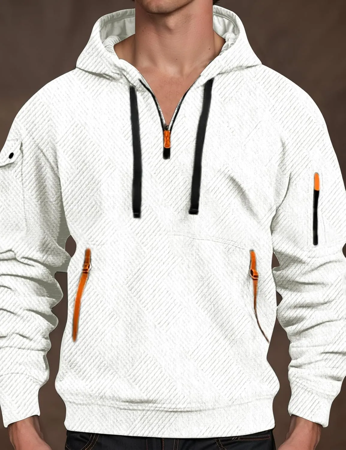 Kissonic Men's Quilted Hoodies Casual Long Sleeve Quarter Zip Tactical Pullover Sweatshirt with Pockets
