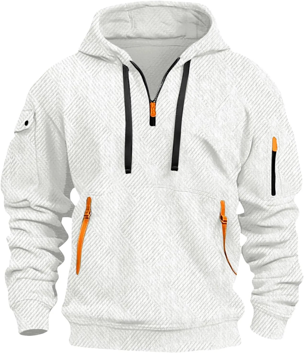 Kissonic Men's Quilted Hoodies Casual Long Sleeve Quarter Zip Tactical Pullover Sweatshirt with Pockets