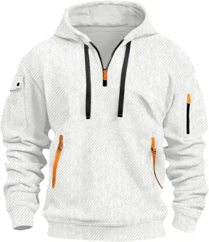 Kissonic Men's Quilted Hoodies Casual Long Sleeve Quarter Zip Tactical Pullover Sweatshirt with Pockets