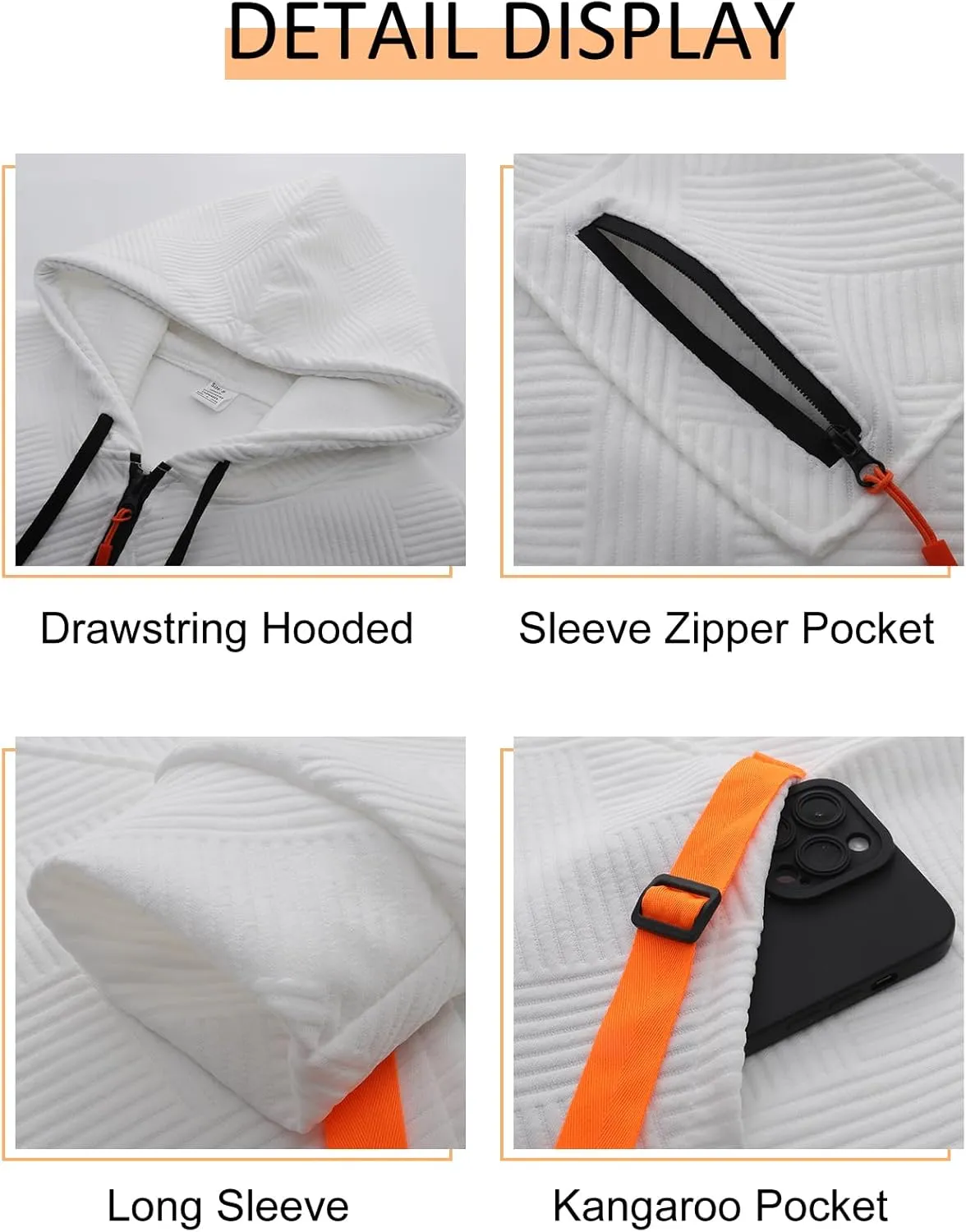 Kissonic Men's Quilted Hoodies Casual Long Sleeve Quarter Zip Tactical Pullover Sweatshirt with Pockets