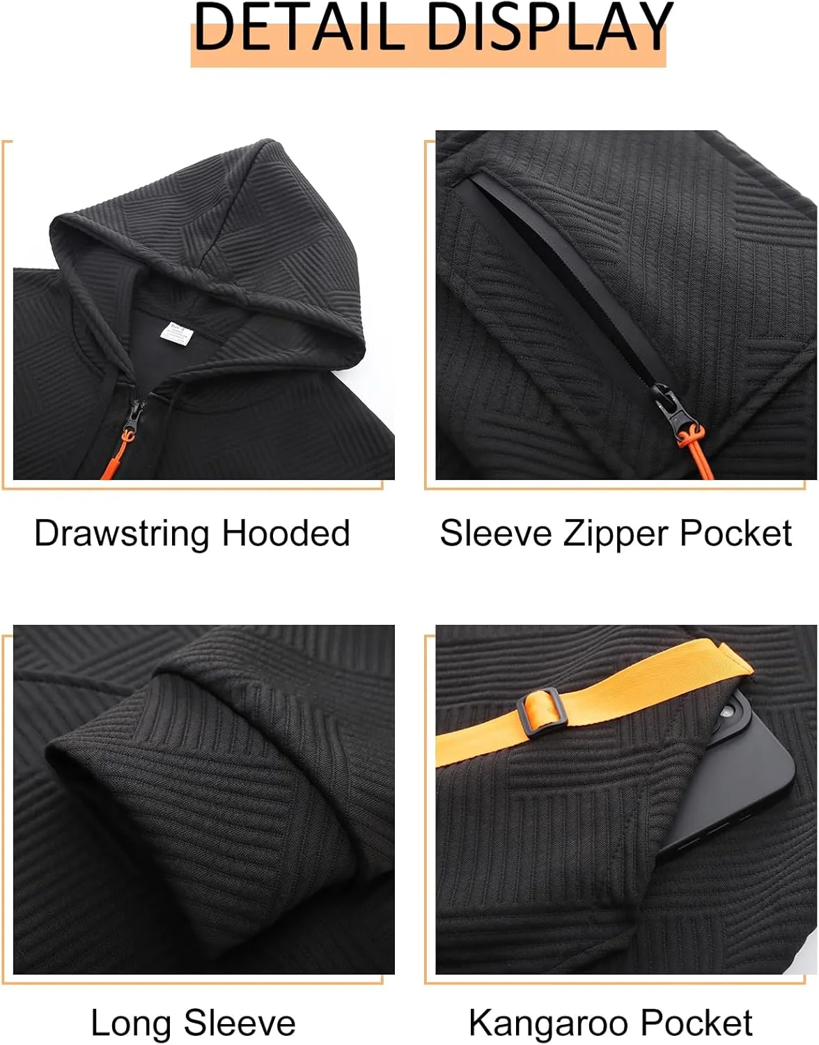 Kissonic Men's Quilted Hoodies Casual Long Sleeve Quarter Zip Tactical Pullover Sweatshirt with Pockets