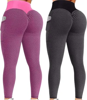 Ladmiple 2PCS Leggings for Women Butt Lift with Pockets Scrunch Butt Workout High Waisted Tummy Control Yoga Pants Gym Tights