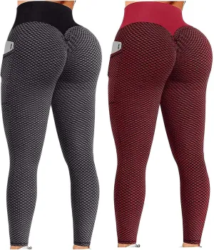 Ladmiple 2PCS Leggings for Women Butt Lift with Pockets Workout Scrunch Butt Gym Fitness Seamless Booty Tight Yoga Pants
