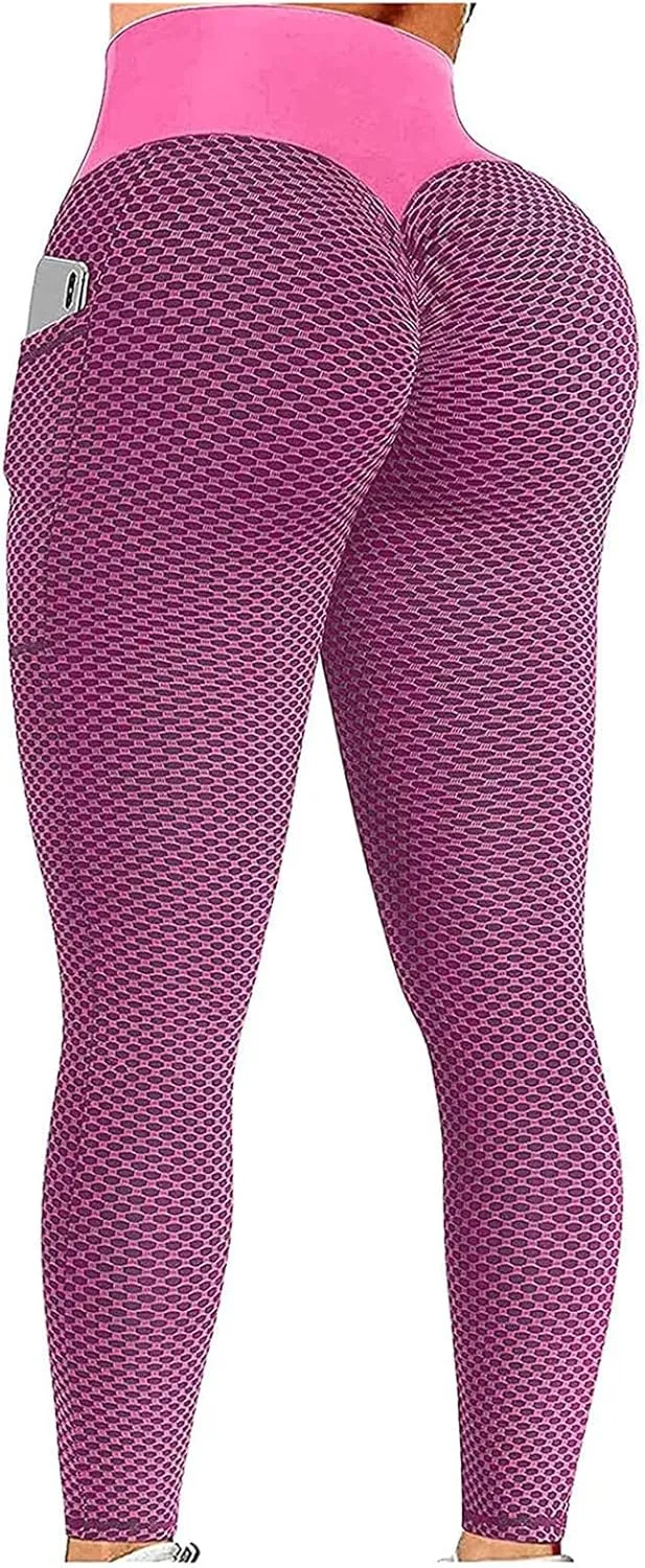 Ladmiple 2PCS Leggings for Women Butt Lift with Pockets Workout Seamless Scrunch Tights Tummy Control Gym Fitness Yoga Pants