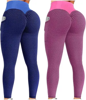 Ladmiple 2PCS Leggings for Women Butt Lift with Pockets Workout Seamless Scrunch Tights Tummy Control Gym Fitness Yoga Pants