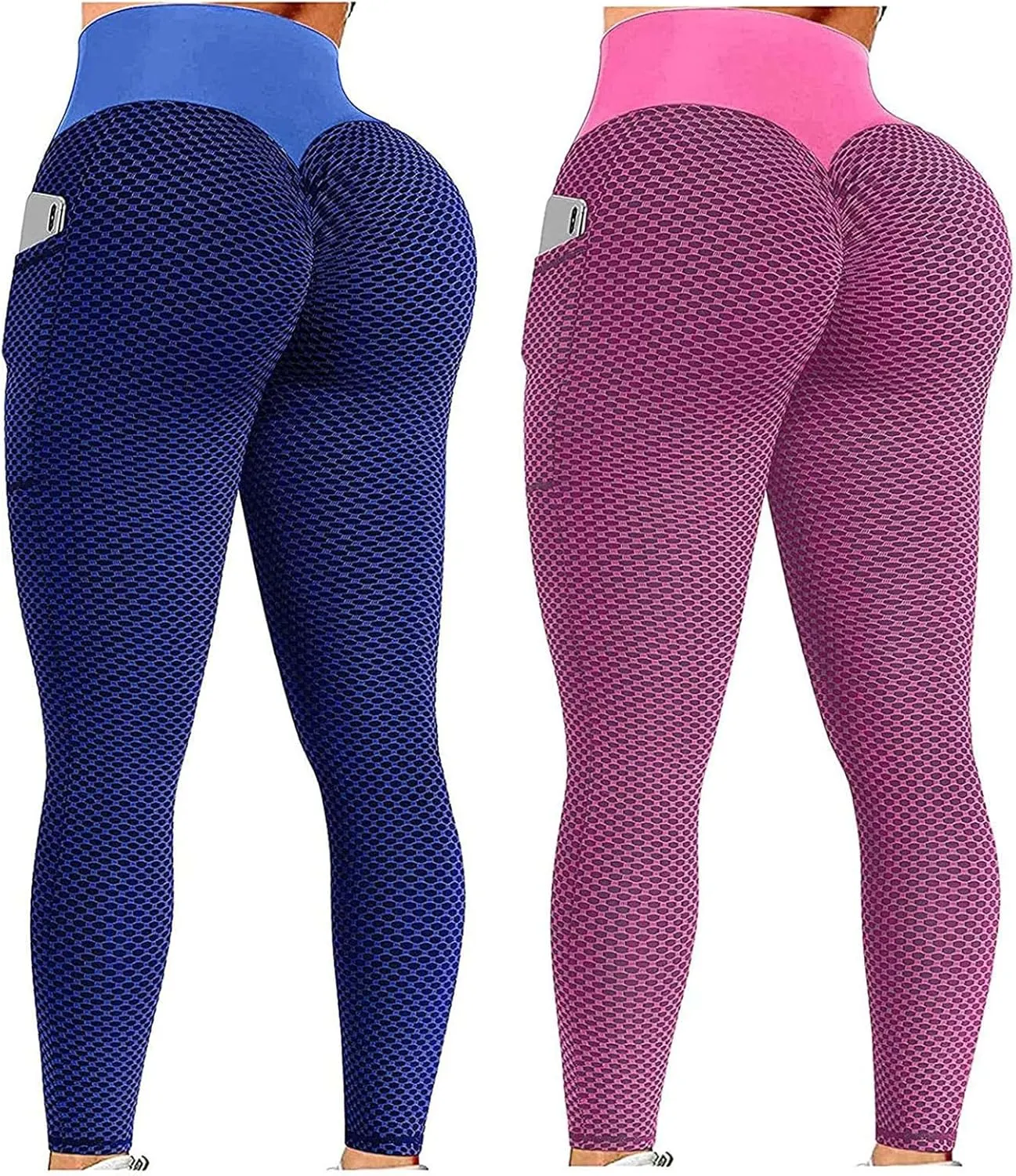 Ladmiple 2PCS Leggings for Women Butt Lift with Pockets Workout Seamless Scrunch Tights Tummy Control Gym Fitness Yoga Pants