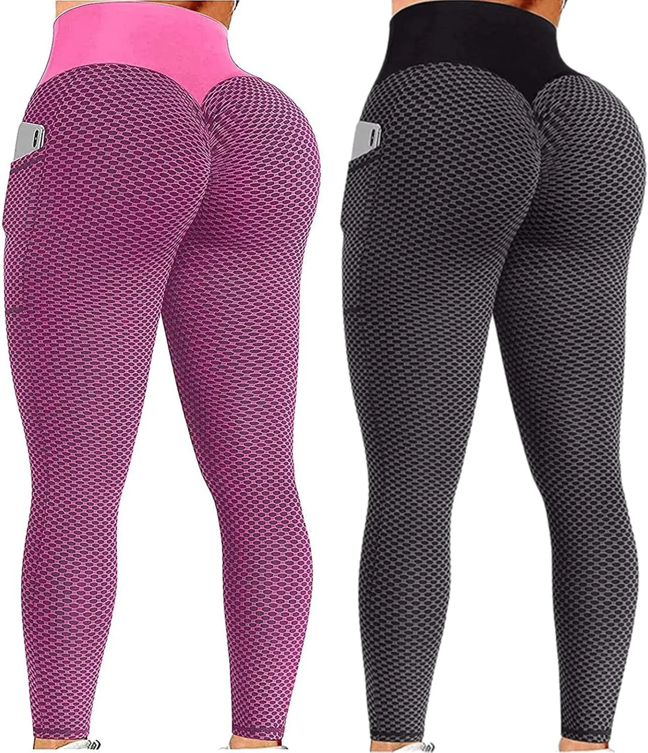 Ladmiple 2PCS Leggings for Women with Pockets Butt Lift High Waisted Tummy Control No See-Through Workout Running Yoga Pants