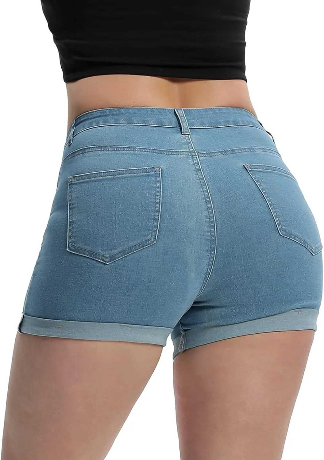 Laeyzuo Women's High Waisted Stretch Jean Shorts Foldead Hem Fashion Denim Shorts