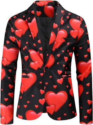 LCMTWX Mens Blazers Men's Fashion Coat Casual Pocket Button Suit Jacket Buckle Loved Printed Single-breasted Mens Suit