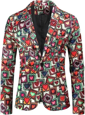 LCMTWX Mens Blazers Men's Fashion Coat Casual Pocket Button Suit Jackets Buckle Loved Printed Men Christmas Suit Jacket